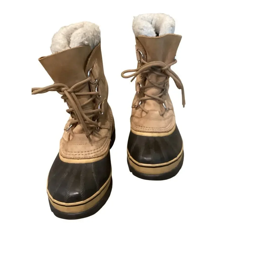 Sorel Mens Caribou Winter Boots US 6 EU 37 Fleece Trim Nubuck Rubber Snow Boots